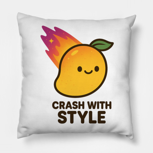 Crash With Style – Cosmo Bites Kawaii Mango Meteor Design Pillow by Anne Lee