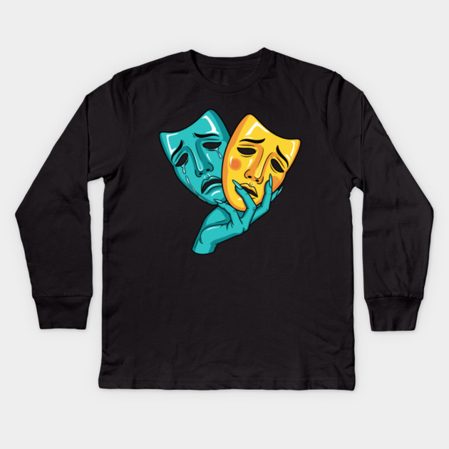 Drama Masks Tragedy Kids Long Sleeve T-Shirt by enrynz