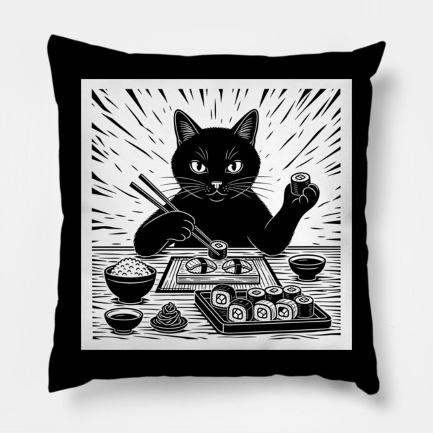 Purrfect Sushi Chef Cat Pillow by enrynz