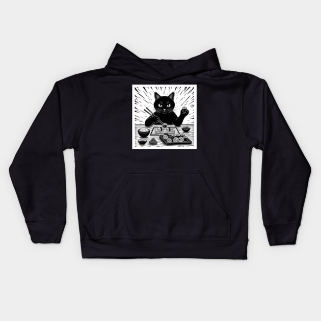 Purrfect Sushi Chef Cat Kids Hoodie by enrynz
