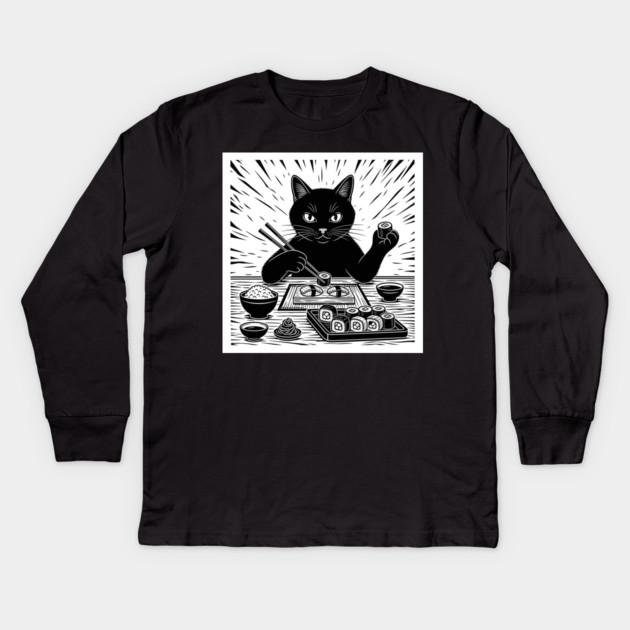 Purrfect Sushi Chef Cat Kids Long Sleeve T-Shirt by enrynz