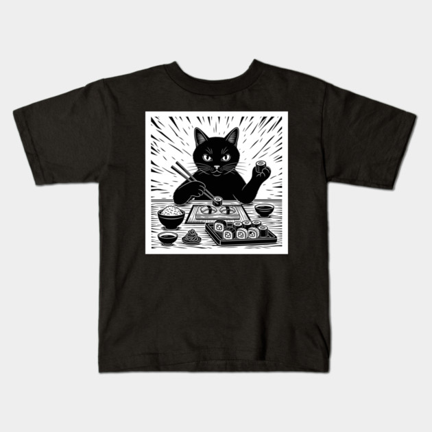 Purrfect Sushi Chef Cat Kids T-Shirt by enrynz