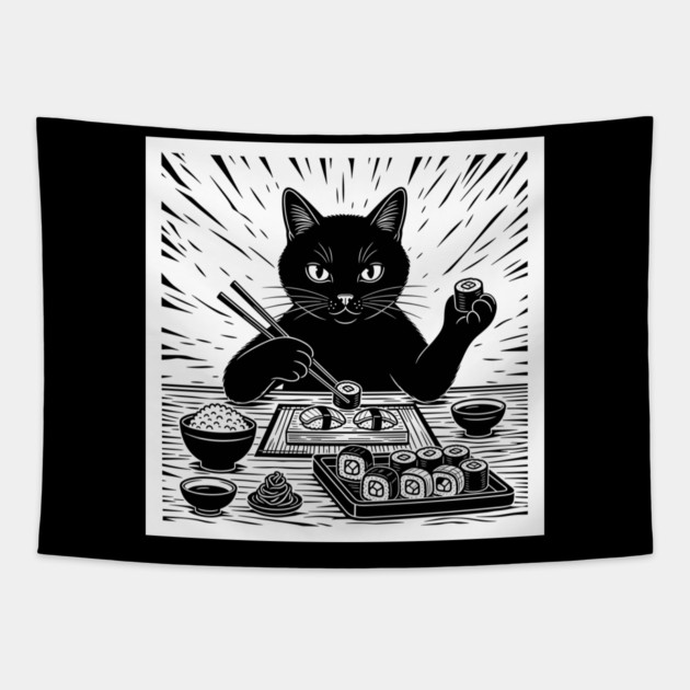 Purrfect Sushi Chef Cat Tapestry by enrynz