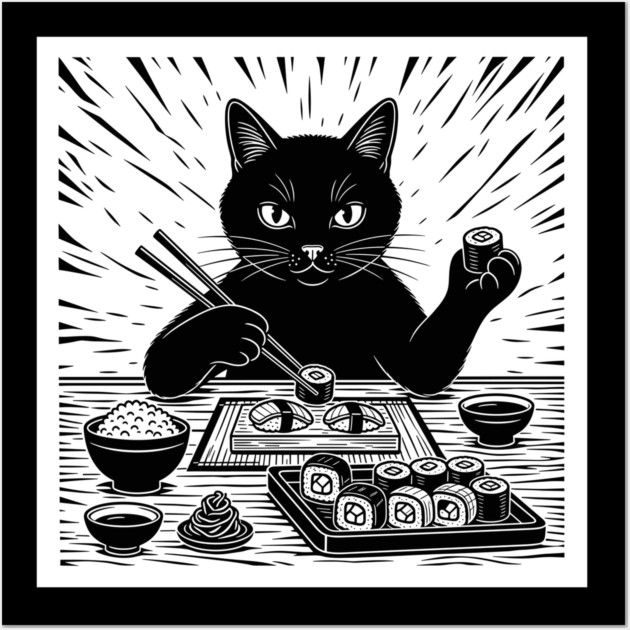 Purrfect Sushi Chef Cat Wall Art by Digironin