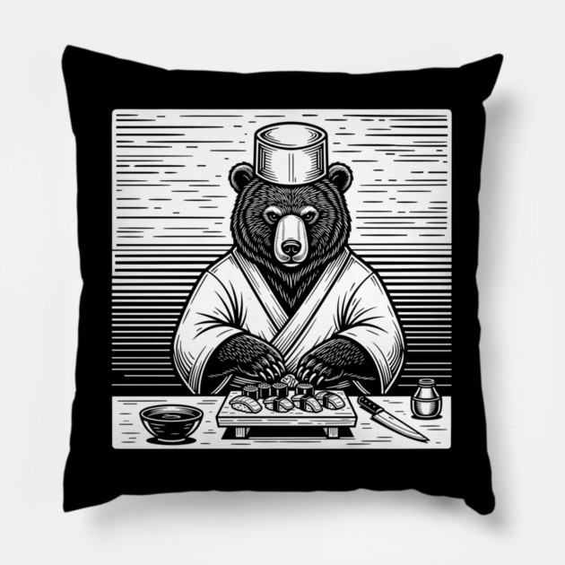 Bear Sushi Chef Pillow by enrynz