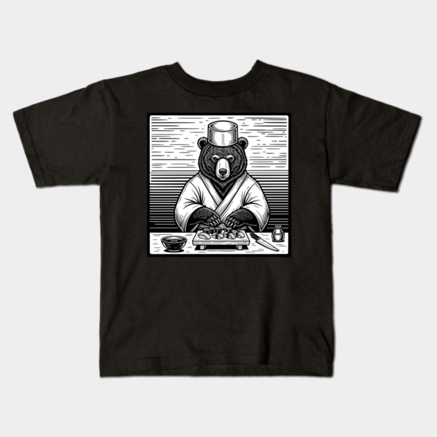 Bear Sushi Chef Kids T-Shirt by enrynz