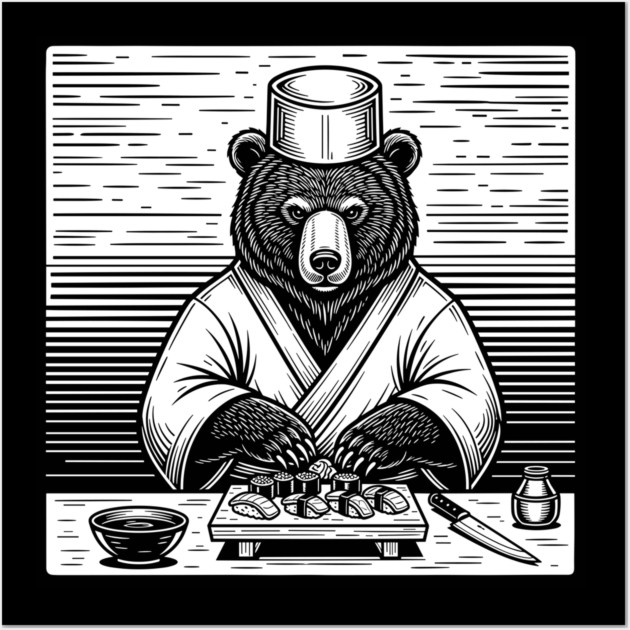 Bear Sushi Chef Wall Art by Digironin