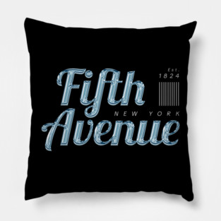 Fifth Avenue Chrome Effect Typography - New York City Est. 1824 Pillow