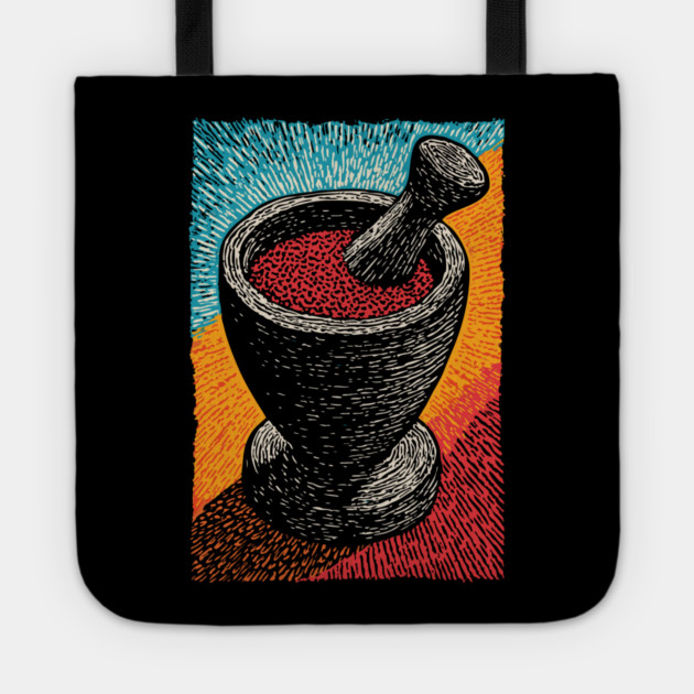 Mortar and Pestle Art | Vintage Apothecary Style Tote by TuncGK