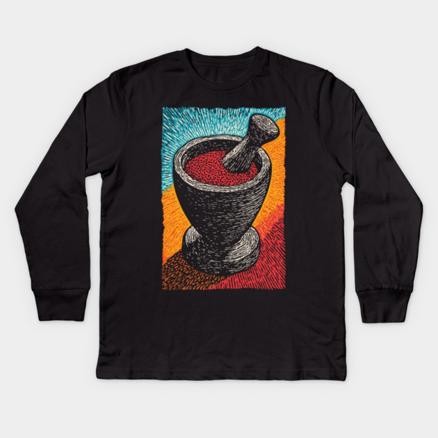 Mortar and Pestle Art | Vintage Apothecary Style Kids Long Sleeve T-Shirt by TuncGK