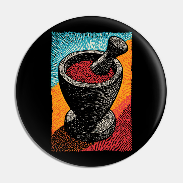 Mortar and Pestle Art | Vintage Apothecary Style Pin by TuncGK