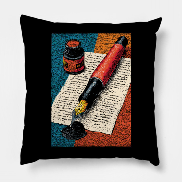 Vintage Fountain Pen | Dark Academia Writer Art Pillow by TuncGK
