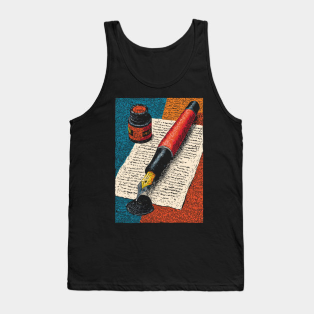 Vintage Fountain Pen | Dark Academia Writer Art Tank Top by TuncGK
