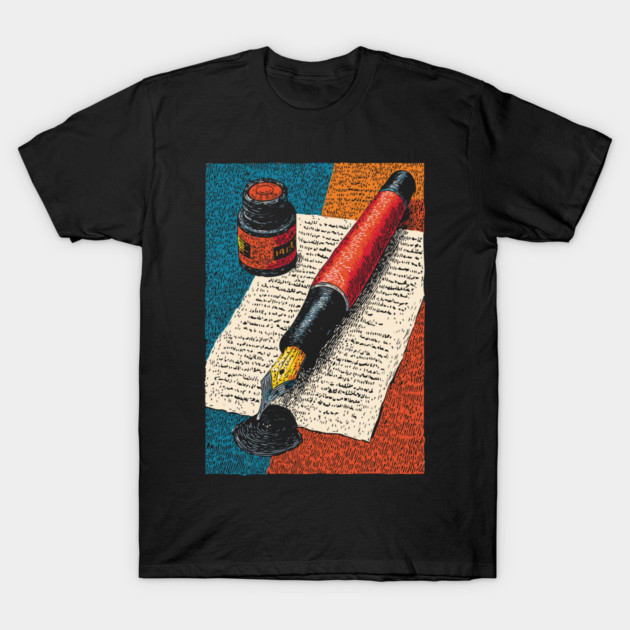 Vintage Fountain Pen | Dark Academia Writer Art T-Shirt by TuncGK