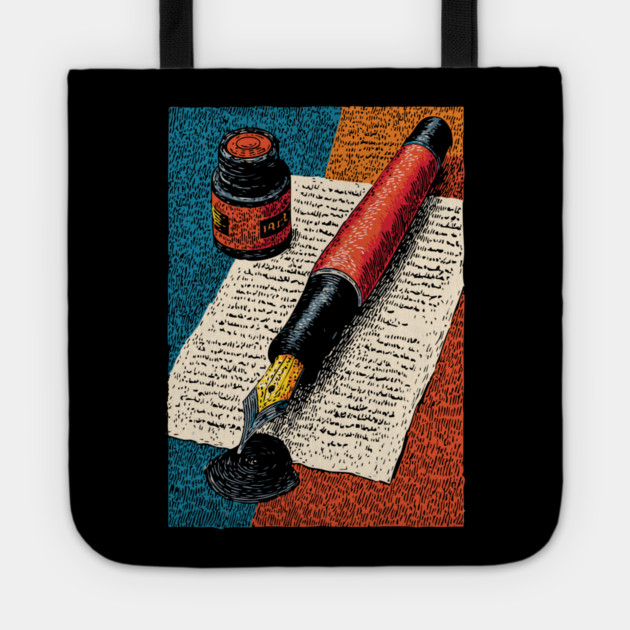 Vintage Fountain Pen | Dark Academia Writer Art Tote by TuncGK