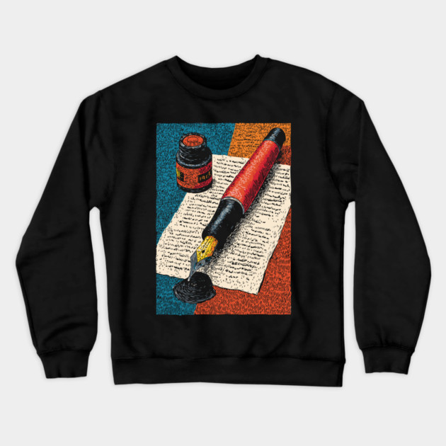 Vintage Fountain Pen | Dark Academia Writer Art Crewneck Sweatshirt by TuncGK