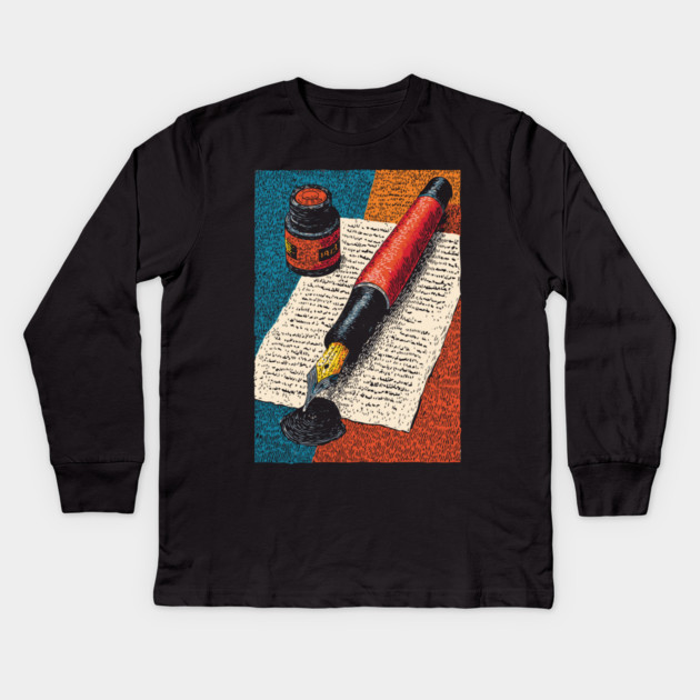 Vintage Fountain Pen | Dark Academia Writer Art Kids Long Sleeve T-Shirt by TuncGK