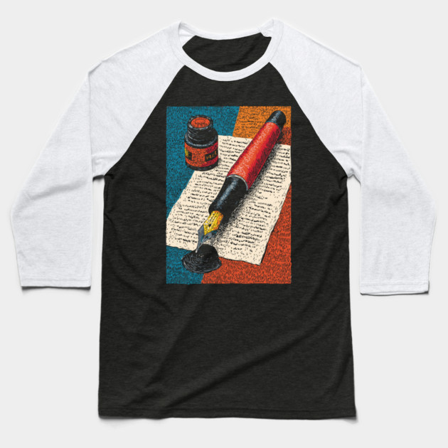 Vintage Fountain Pen | Dark Academia Writer Art Baseball T-Shirt by TuncGK