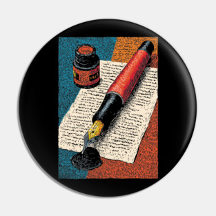 Vintage Fountain Pen | Dark Academia Writer Art Pin