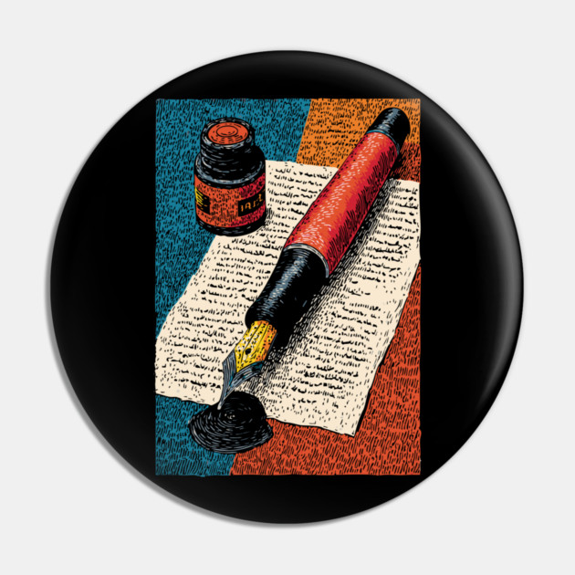Vintage Fountain Pen | Dark Academia Writer Art Pin by TuncGK