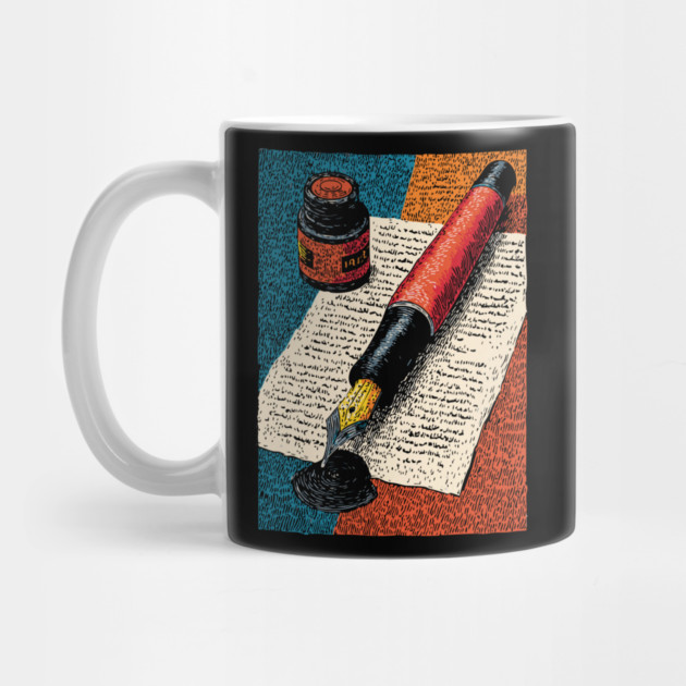 Vintage Fountain Pen | Dark Academia Writer Art by TuncGK
