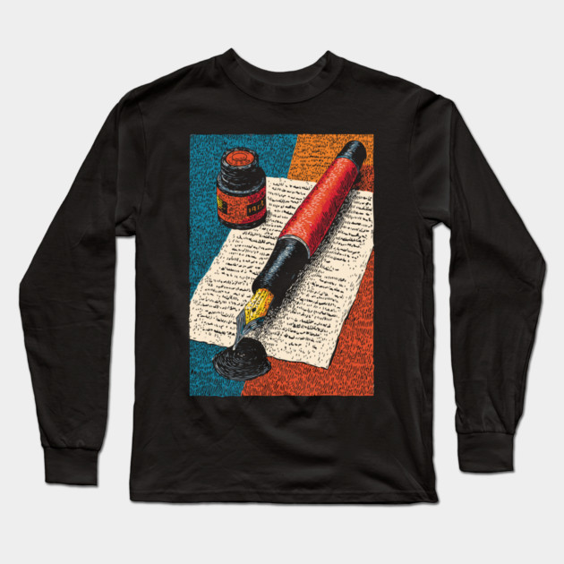 Vintage Fountain Pen | Dark Academia Writer Art Long Sleeve T-Shirt by TuncGK