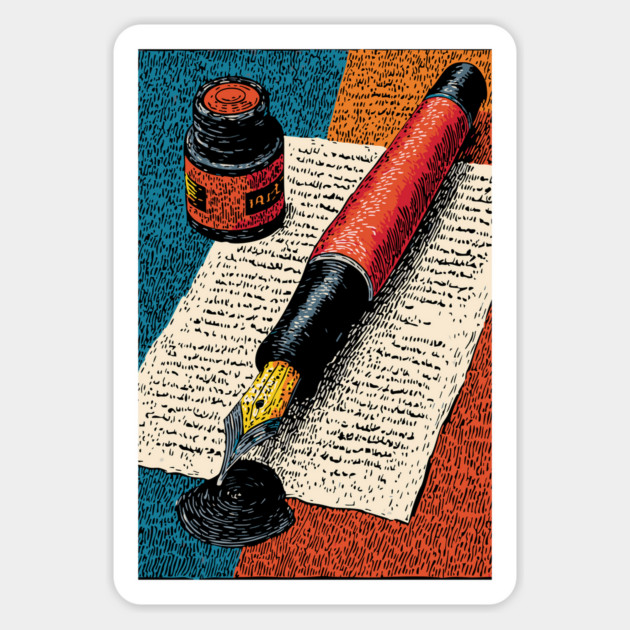 Vintage Fountain Pen | Dark Academia Writer Art Magnet by TuncGK