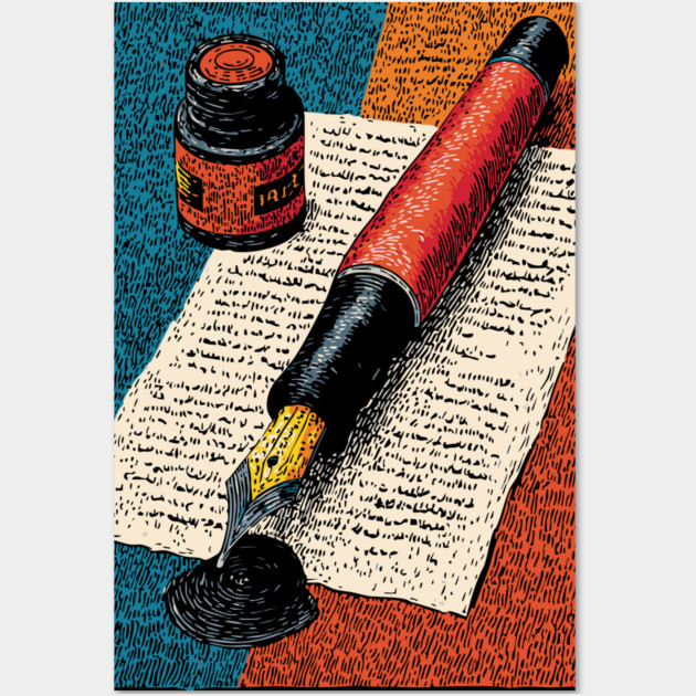 Vintage Fountain Pen | Dark Academia Writer Art Wall Art by TuncGK