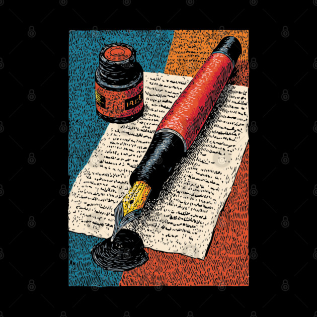 Vintage Fountain Pen | Dark Academia Writer Art by TuncGK