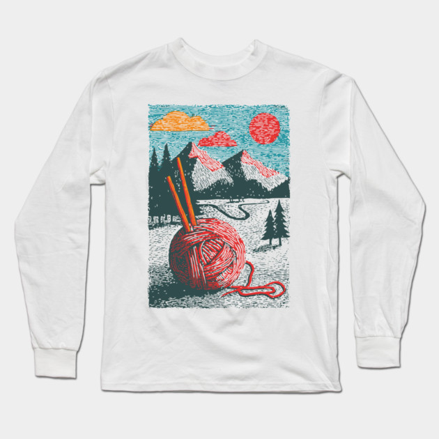 Mountain View Knitting | Outdoorsy Fiber Art Long Sleeve T-Shirt by TuncGK