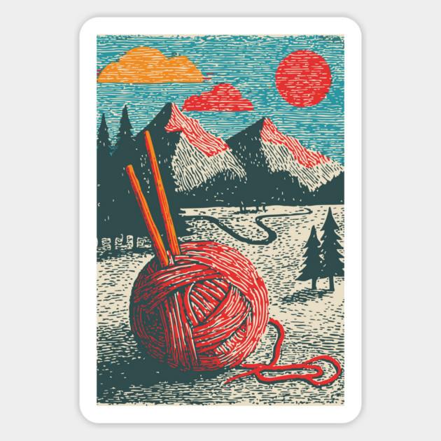 Mountain View Knitting | Outdoorsy Fiber Art Magnet by TuncGK