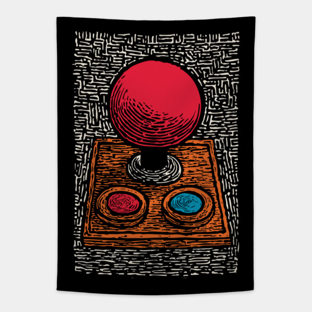 Retro Arcade Joystick | Vintage 80s Gamer Art Tapestry by TuncGK