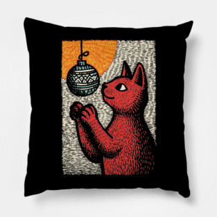 Mischievous Christmas Cat | Holiday Ornament Trouble Pillow
