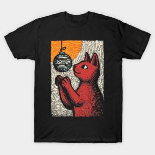 Mischievous Christmas Cat | Holiday Ornament Trouble T-Shirt