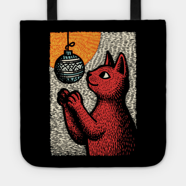 Mischievous Christmas Cat | Holiday Ornament Trouble Tote by TuncGK