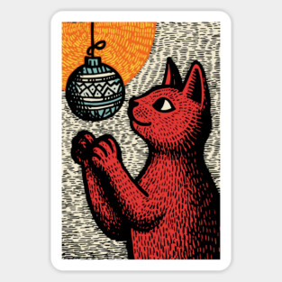 Mischievous Christmas Cat | Holiday Ornament Trouble Sticker