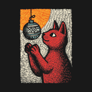 Mischievous Christmas Cat | Holiday Ornament Trouble T-Shirt