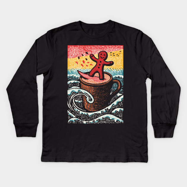 Funny Gingerbread Man | A Perilous Coffee Dip Kids Long Sleeve T-Shirt by TuncGK