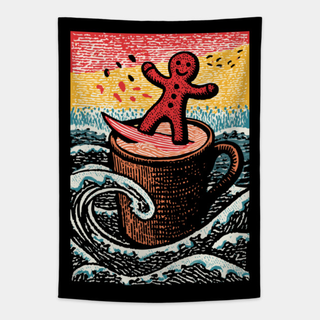 Funny Gingerbread Man | A Perilous Coffee Dip Tapestry by TuncGK