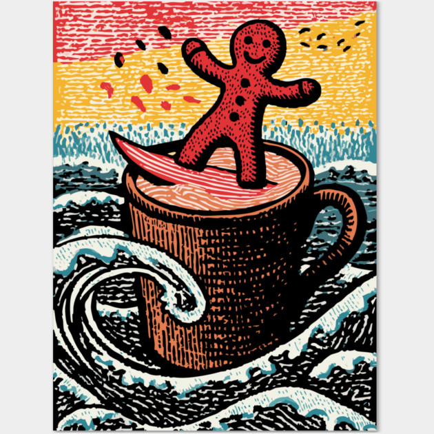 Funny Gingerbread Man | A Perilous Coffee Dip Wall Art by TuncGK