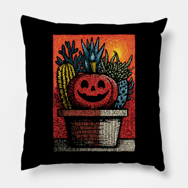 Happy Harvest Pumpkin | Wholesome Autumn Folk Art Pillow by TuncGK