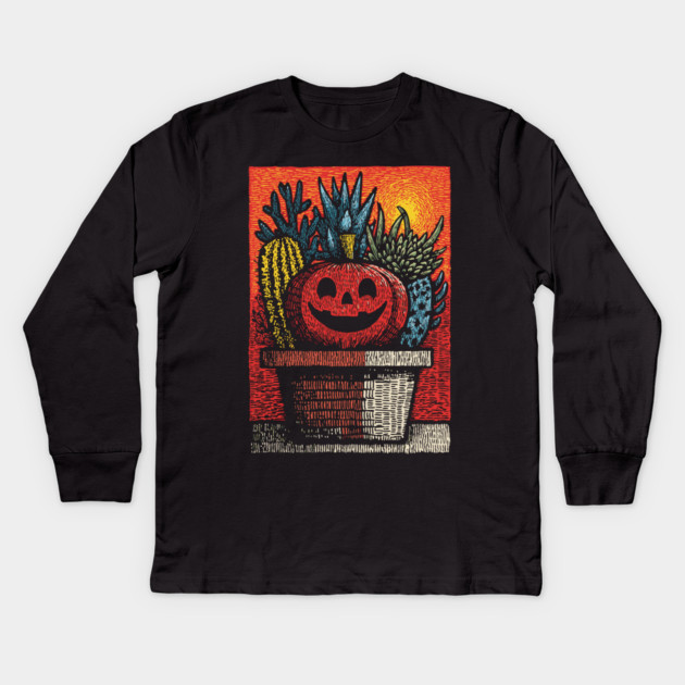 Happy Harvest Pumpkin | Wholesome Autumn Folk Art Kids Long Sleeve T-Shirt by TuncGK