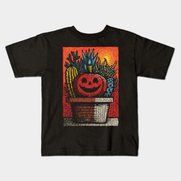 Happy Harvest Pumpkin | Wholesome Autumn Folk Art Kids T-Shirt by TuncGK
