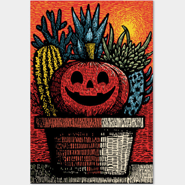 Happy Harvest Pumpkin | Wholesome Autumn Folk Art Wall Art by TuncGK