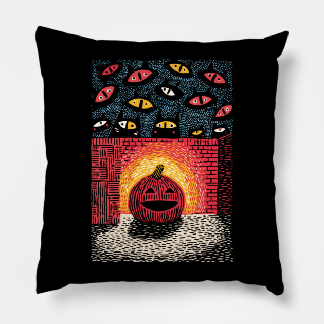 Spooky Glowing Pumpkin | Creepy Halloween Horror Pillow by TuncGK