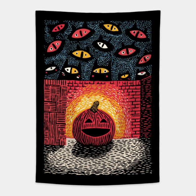 Spooky Glowing Pumpkin | Creepy Halloween Horror Tapestry by TuncGK