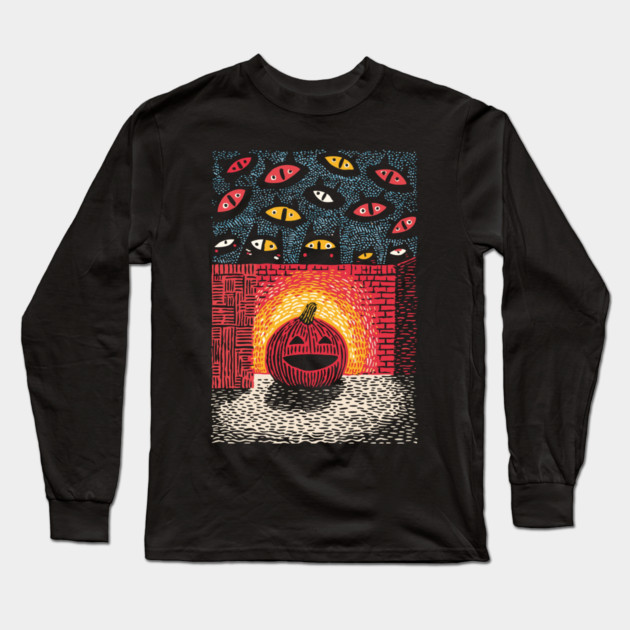 Spooky Glowing Pumpkin | Creepy Halloween Horror Long Sleeve T-Shirt by TuncGK