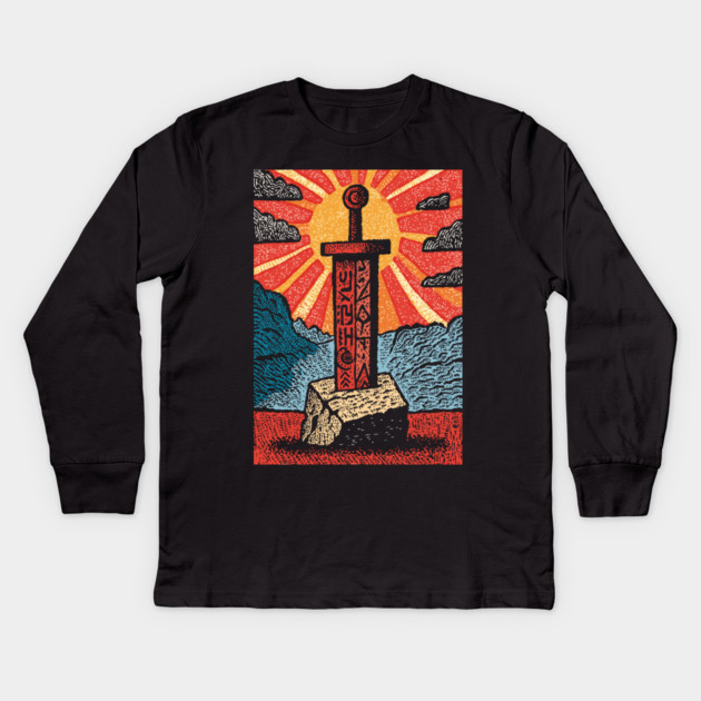 The Sword in the Stone | A Mythic Hero's Legend Kids Long Sleeve T-Shirt by TuncGK