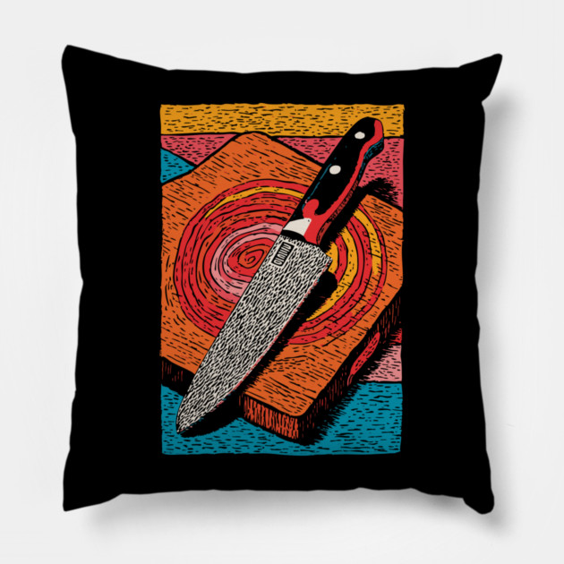 Chef's Knife in Action | Culinary Knife Skills Art Pillow by TuncGK
