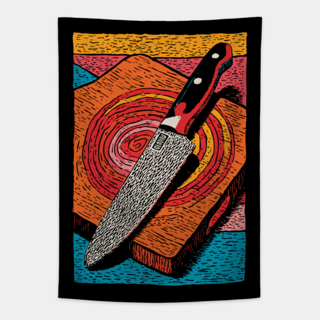 Chef's Knife in Action | Culinary Knife Skills Art Tapestry by TuncGK